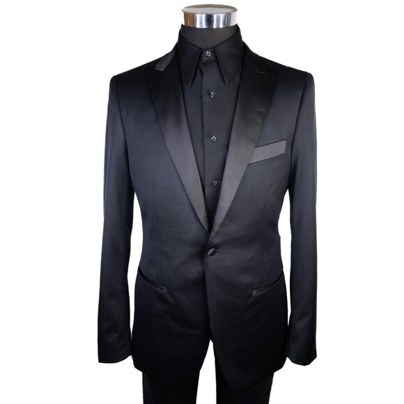 Indochino Black Wool Tuxedo Men 40L One Button Jacket Blazer Solid Black Vented - Picture 2 of 15